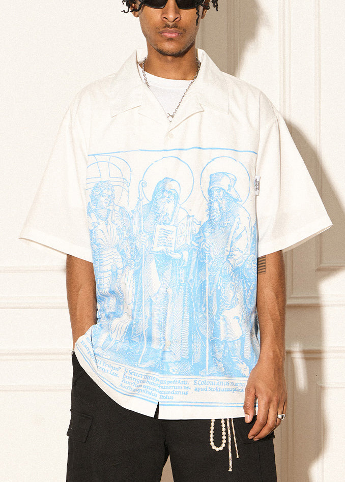 White Peter Pan Collar Print Cotton Shirts Summer