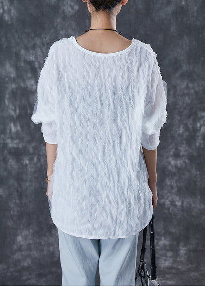 Chic White Ruffled Low High Design Cotton Shirt Top Fall