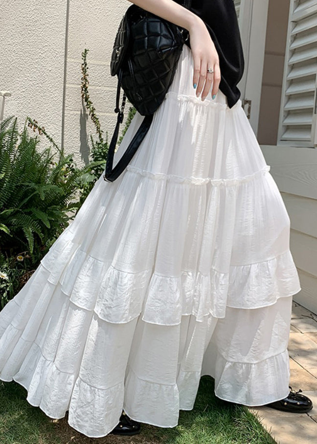White Ruffled Patchwork a Line Skirts Summer