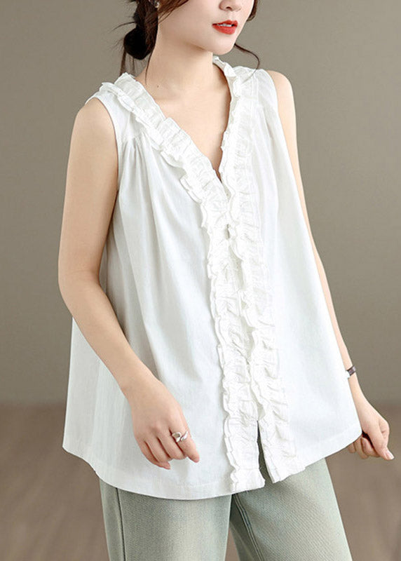 White Ruffled Patchwork Vest Sleeveless