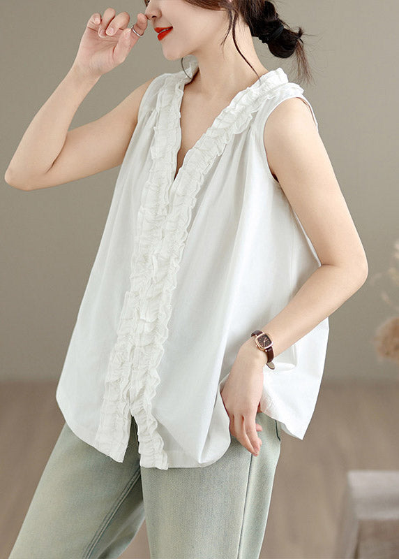White Ruffled Patchwork Vest Sleeveless