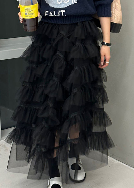 White Ruffles Patchwork High Waist Tulle Skirt Summer