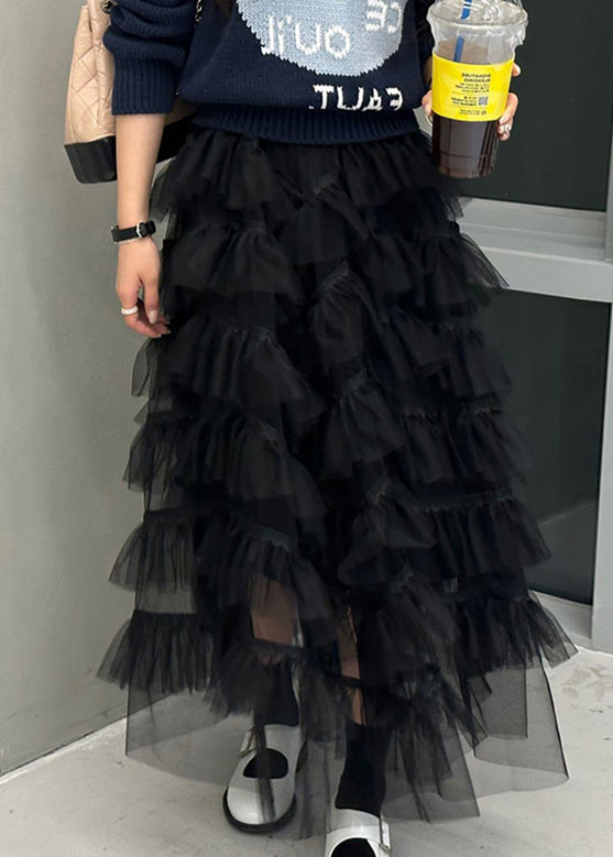 White Ruffles Patchwork High Waist Tulle Skirt Summer