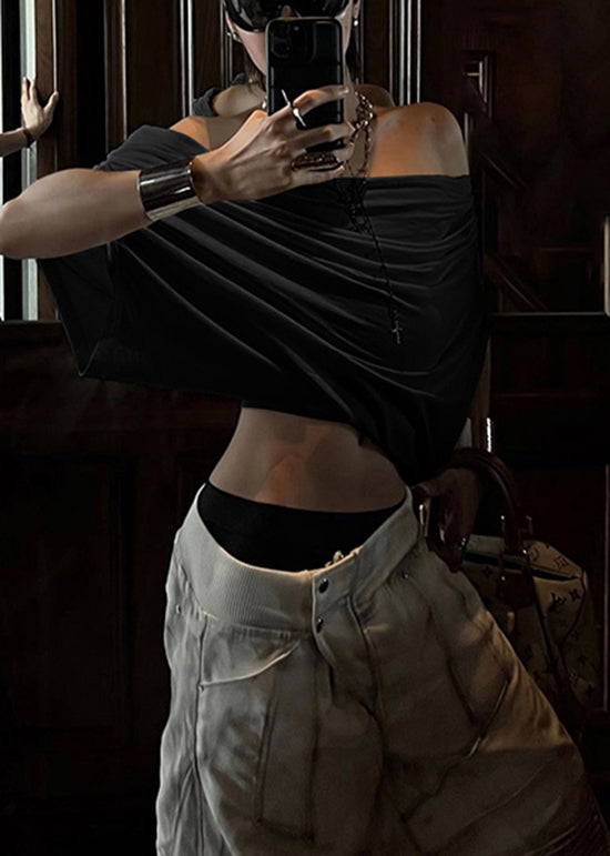 White Slash Neck Asymmetrical Cotton T Shirt Tops Summer