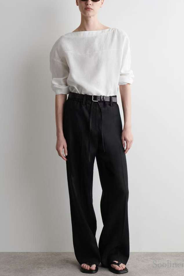 White Slash Neck Back Lace Up Linen Shirts Spring