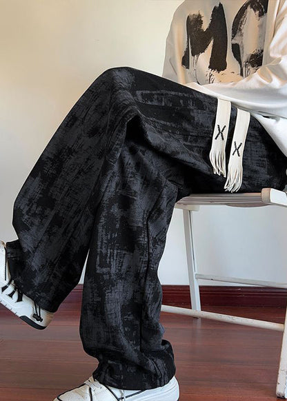 White Tie Dye Elastic Waist Warm Fleece Pants Spring
