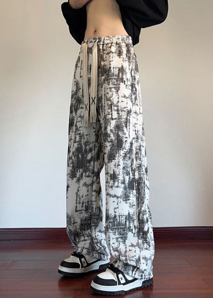 White Tie Dye Elastic Waist Warm Fleece Pants Spring