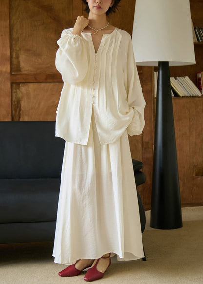 White Tops and Pants Cotton 2 Piece Outfit Fall