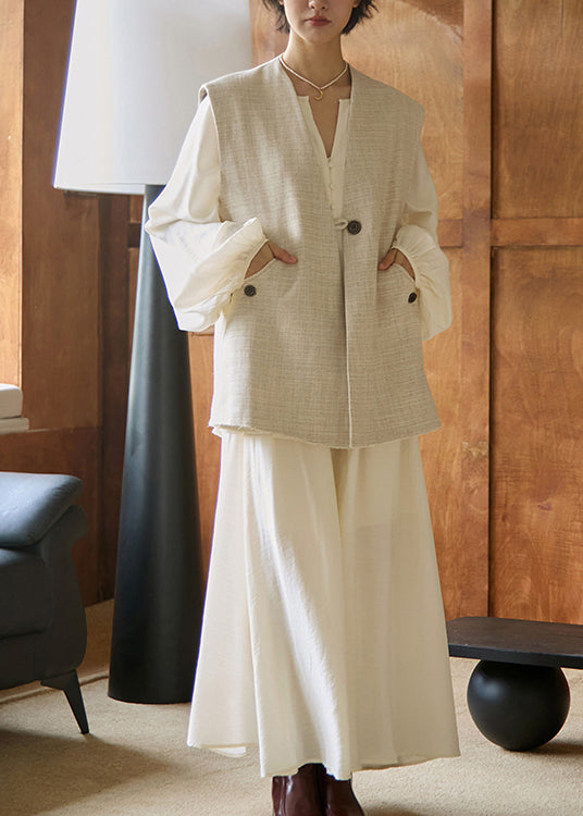 White Tops and Pants Cotton 2 Piece Outfit Fall