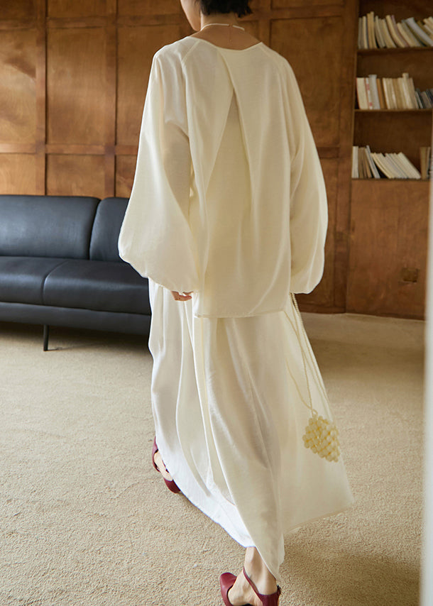 White Tops and Pants Cotton 2 Piece Outfit Fall