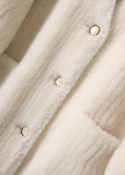 White V Neck Pockets Patchwork Wool Coats Winter