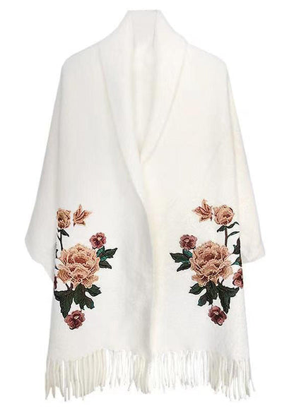 White V Neck Tasseled Patchwork Mink Velvet Cardigans Fall