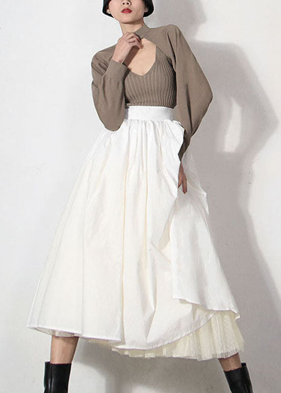 White Zip Up Lace Patchwork Beach Skirts Spring