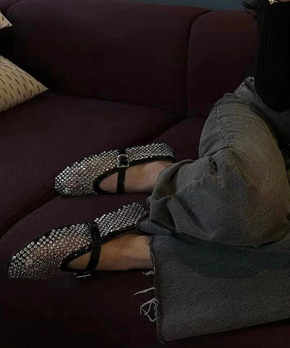 White Zircon Buckle Strap Hollow Out Flat Shoes