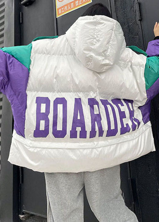 White Hooded Graphic Warm Winter Cotton Winter Jacket