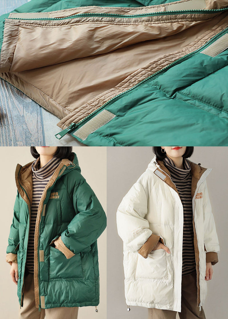 White Hooded Pockets Winter Down Coat