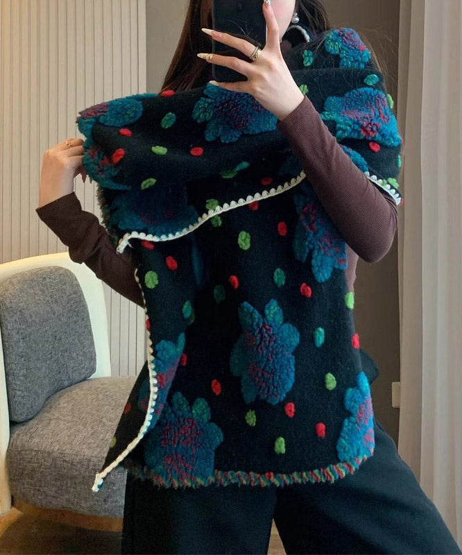 Wool Blend Three-dimensional Flower Embroidered Scarf