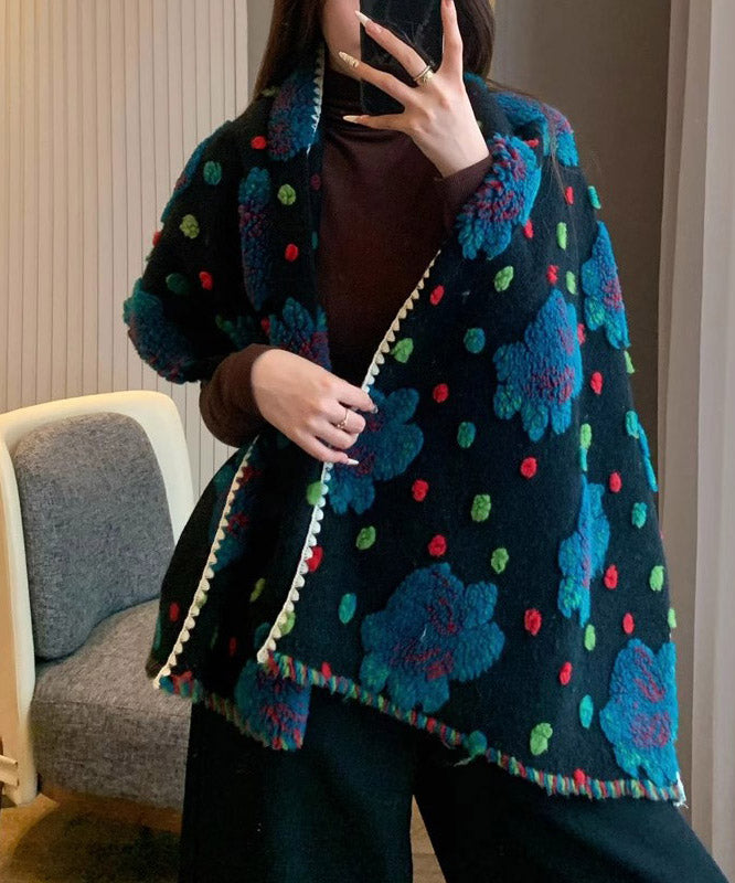 Wool Blend Three-dimensional Flower Embroidered Scarf
