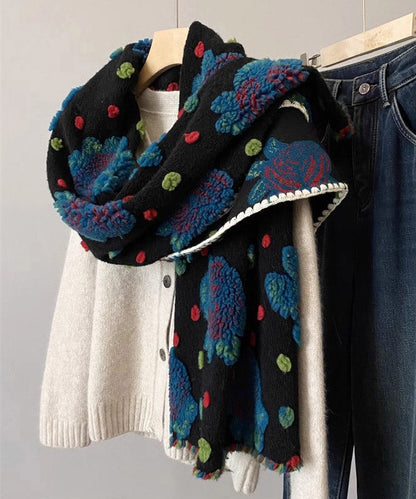 Wool Blend Three-dimensional Flower Embroidered Scarf
