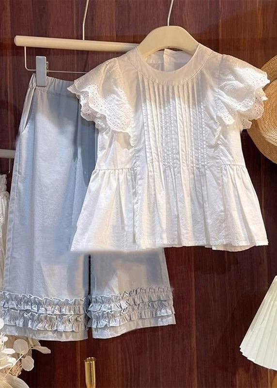 Wrinkled Patchwork Top and Wide Leg Pants Two Piece Set Summer