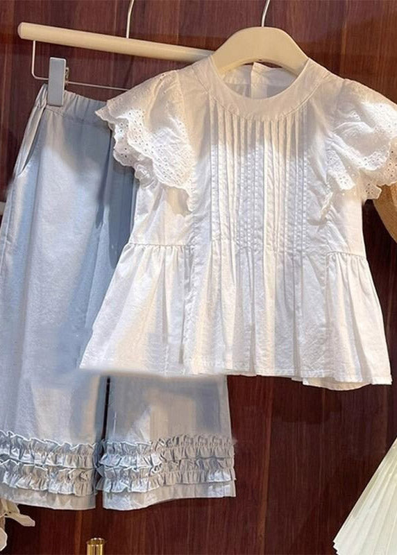 Wrinkled Patchwork Top and Wide Leg Pants Two Piece Set Summer