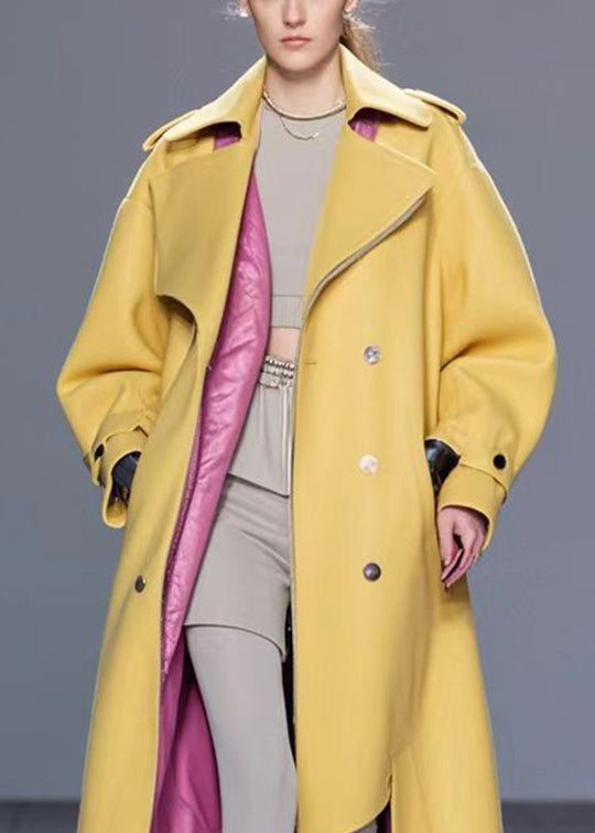 Yellow Asymmetrical Design Faux Leather Trench Fall