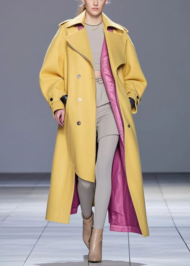 Yellow Asymmetrical Design Faux Leather Trench Fall