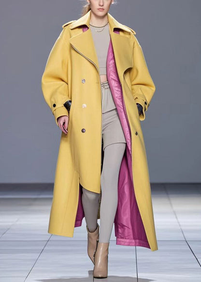 Yellow Asymmetrical Design Faux Leather Trench Fall