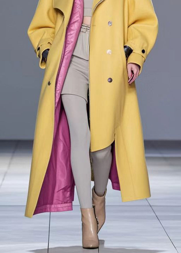 Yellow Asymmetrical Design Faux Leather Trench Fall