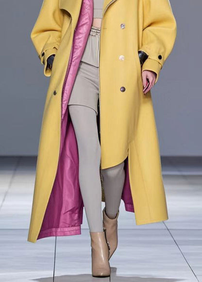 Yellow Asymmetrical Design Faux Leather Trench Fall