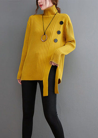 Yellow Asymmetrical Patchwork Knit Sweaters Winter