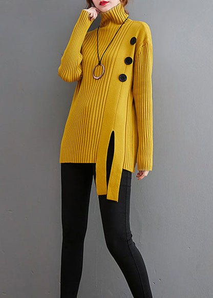 Yellow Asymmetrical Patchwork Knit Sweaters Winter