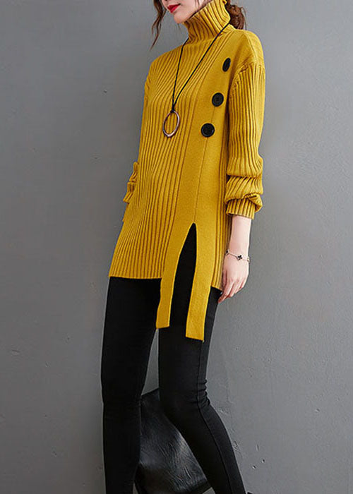 Yellow Asymmetrical Patchwork Knit Sweaters Winter