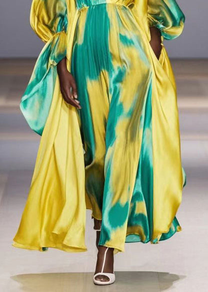 Yellow Asymmetrical Tie Dye One Shoulder Party Dress Spring