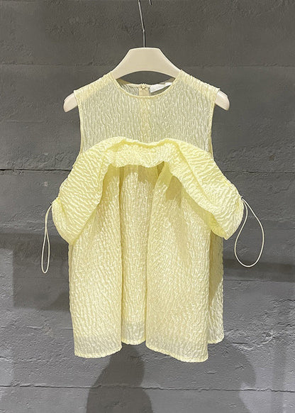 Yellow Drawstring Off the Shoulder Silk Shirt Top Summer
