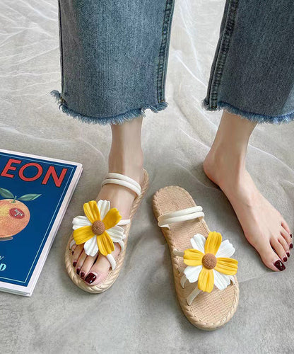 Yellow Splicing Peep Toe Slide Sandals