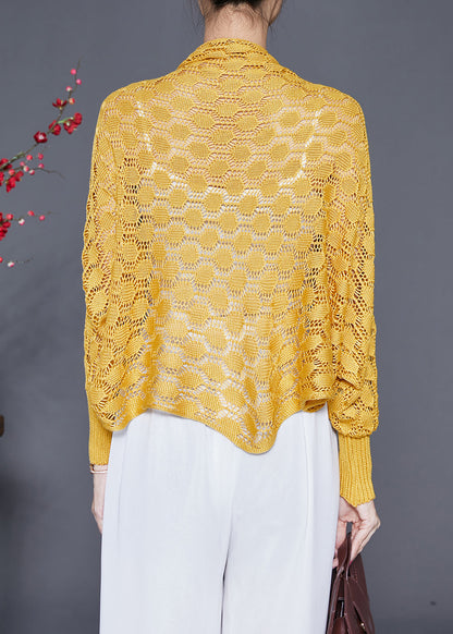 Yellow Oversized Hollow Out Knit Cardigan Fall