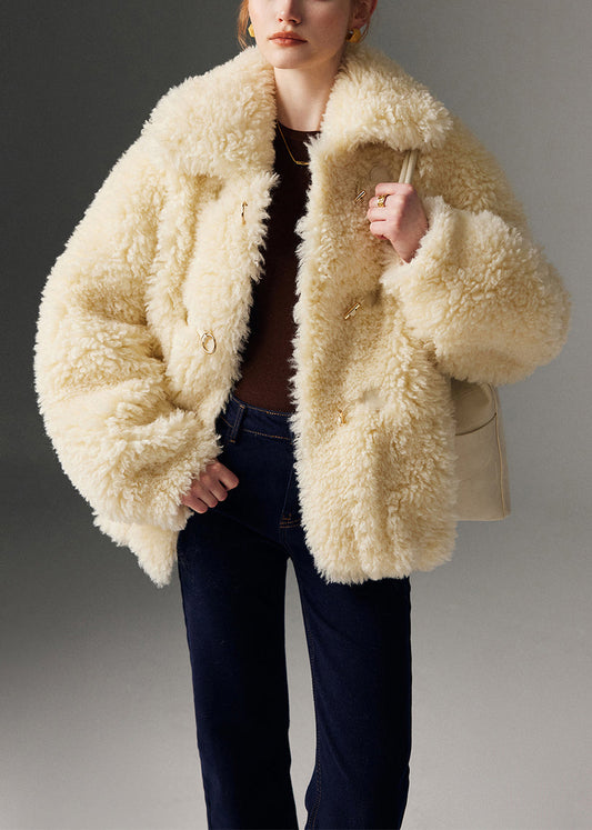 Yellow Oversized Warm Teddy Faux Fur Coats Winter