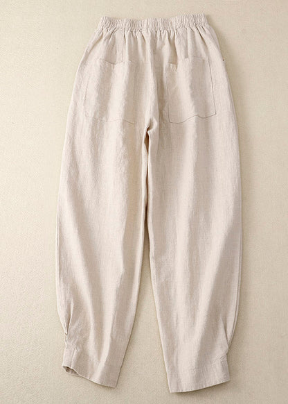 Yellow Patchwork Elastic Waist Linen Wide Leg Pants Summer