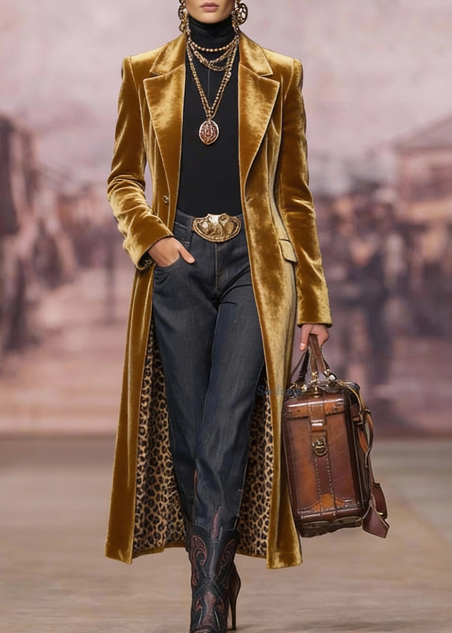 Yellow Peter Pan Collar Pockets Velvet Trench Spring