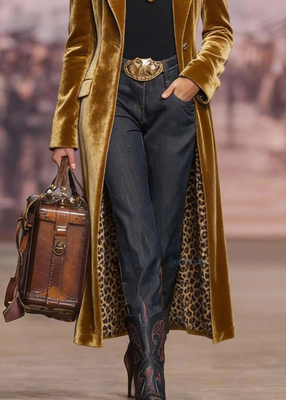 Yellow Peter Pan Collar Pockets Velvet Trench Spring