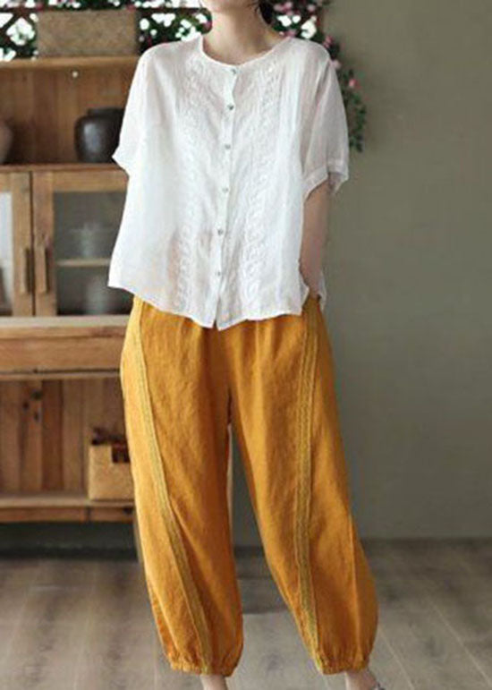 Yellow Pockets Patchwork Linen Harem Pants Summer
