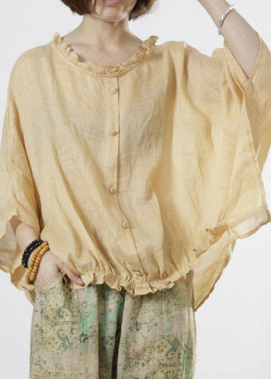Yellow Ruffled Button Fall Half Sleeve Top