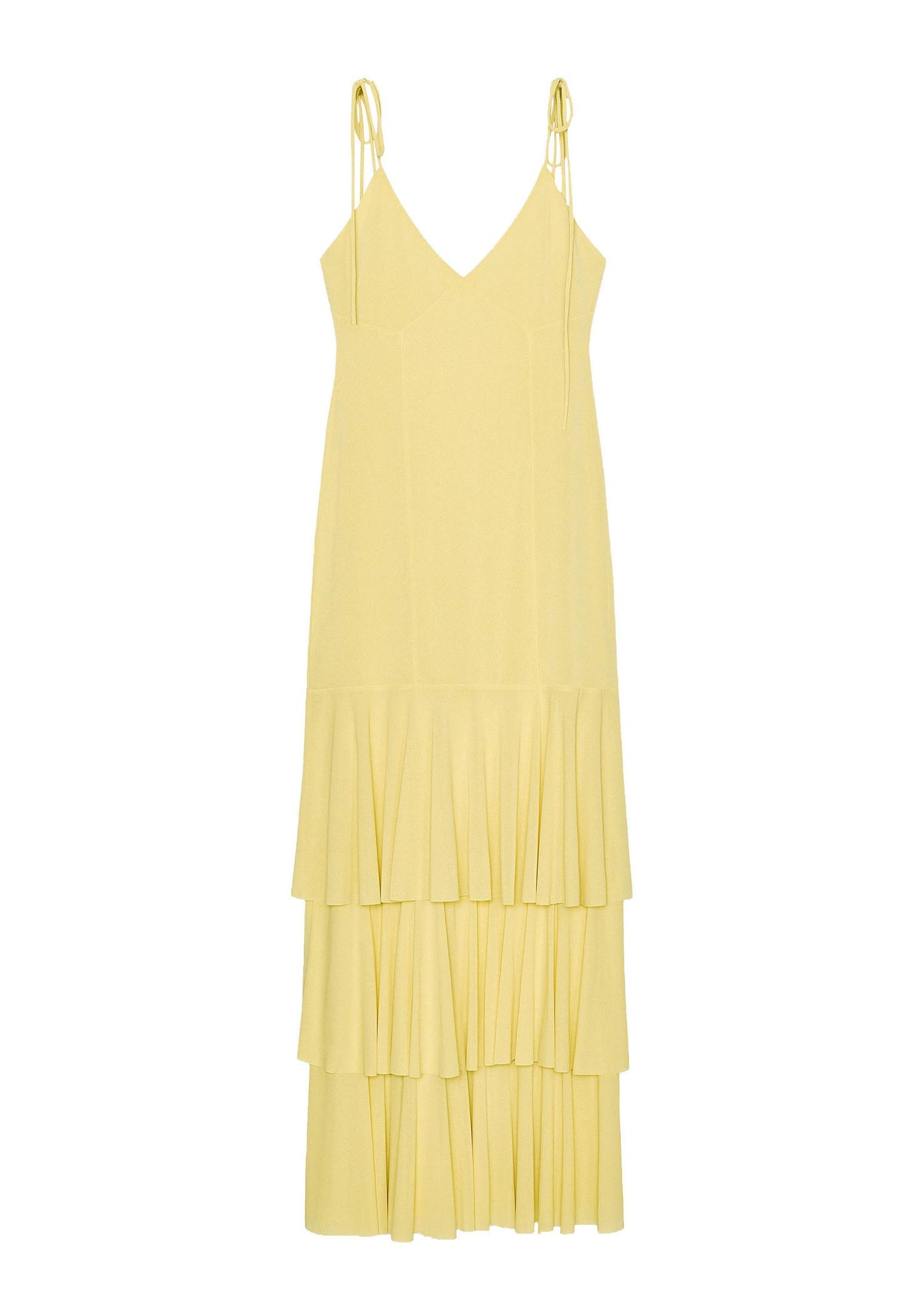Yellow Ruffled Patchwork Chiffon Spaghetti Strap Dress Summer