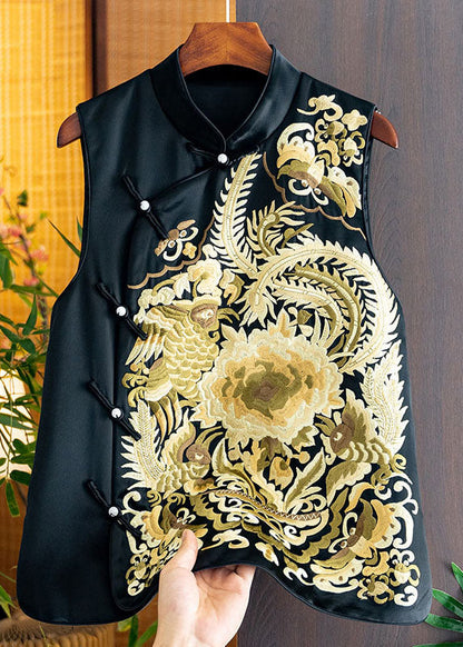Yellow Stand Collar Embroideried Side Open Silk Waistcoat Fall