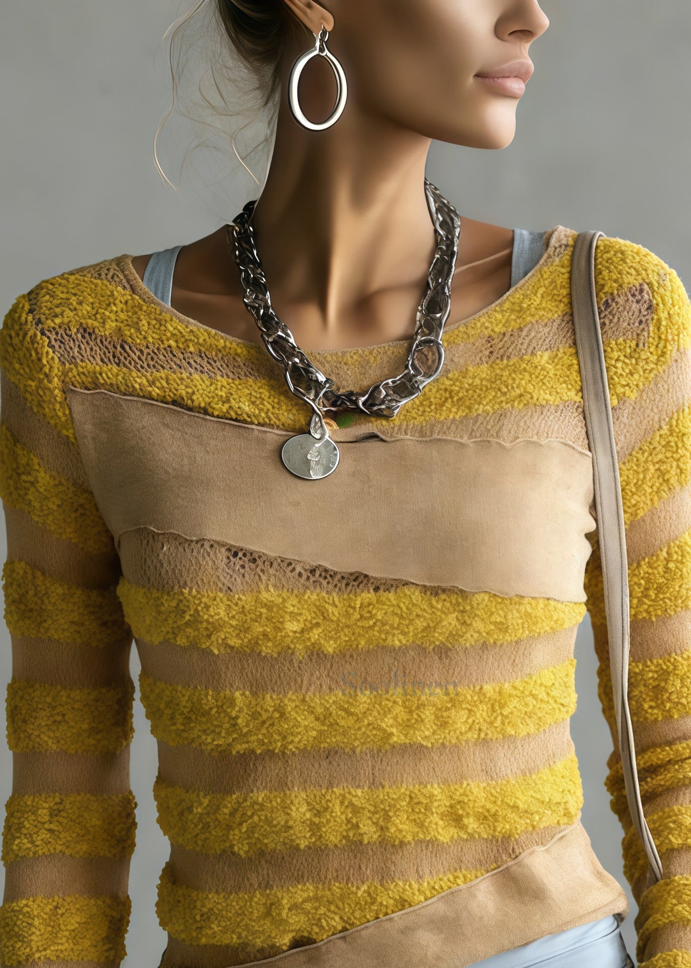Chic Yellow Striped Patchwork Knit Top Spring