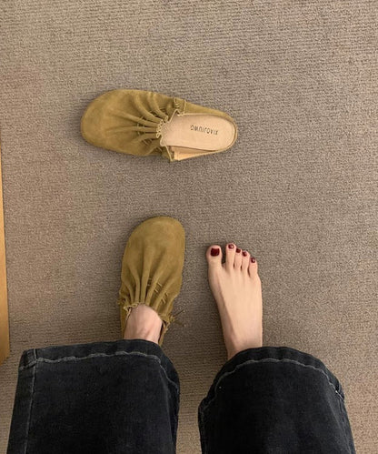 Yellow Suede Wrinkled Splicing Slide Sandals