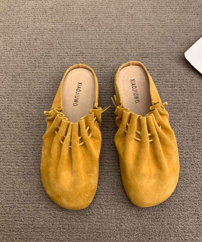 Yellow Suede Wrinkled Splicing Slide Sandals