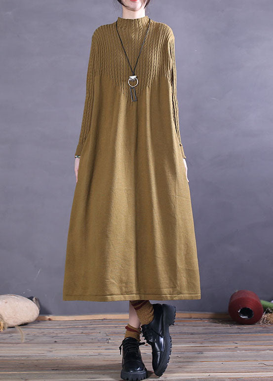 Yellow Turtle Neck Loose Knit Dress Spring