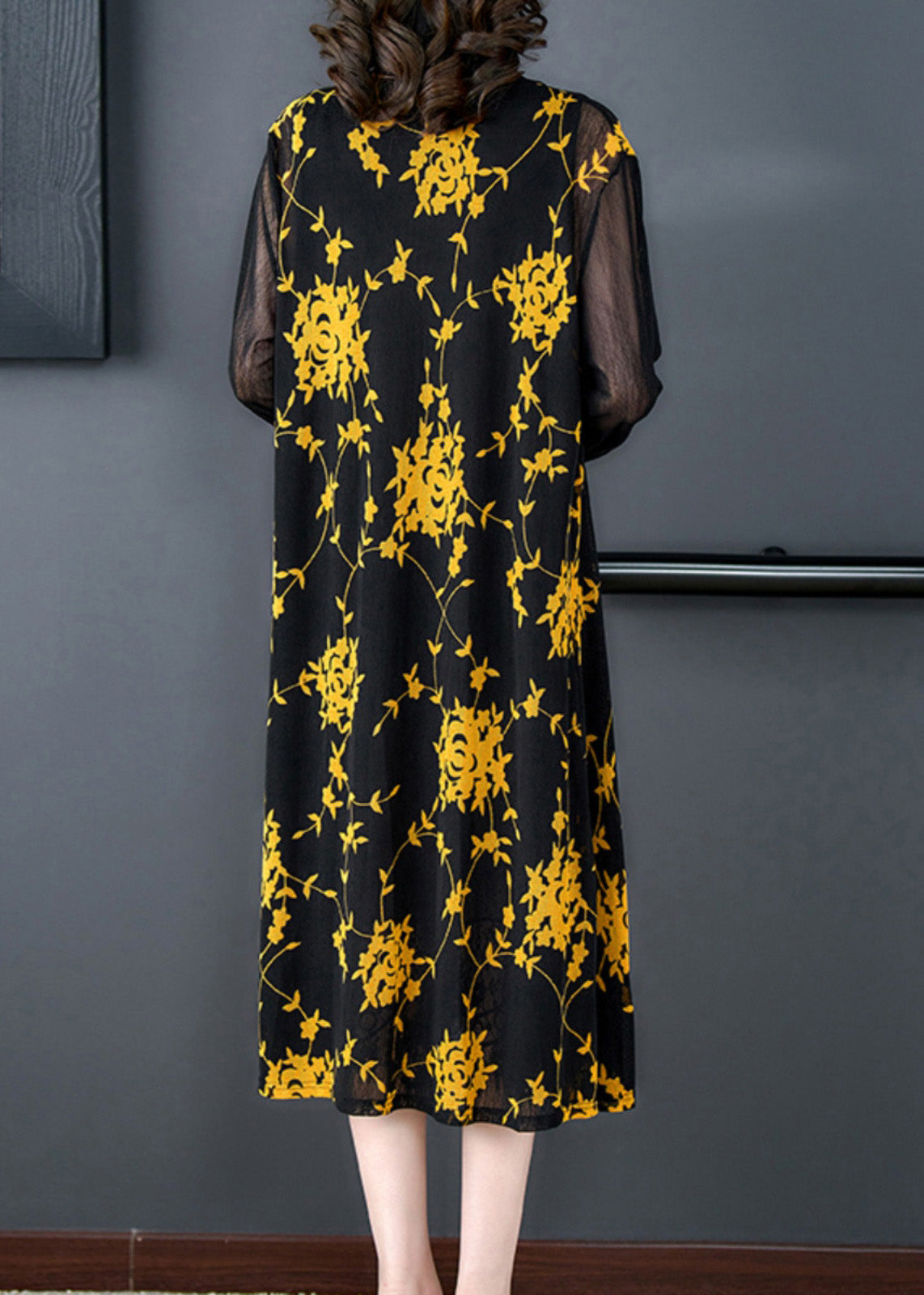 Yellow V Neck Print Tulle Long Sunscreen Cardigans Long Sleeve
